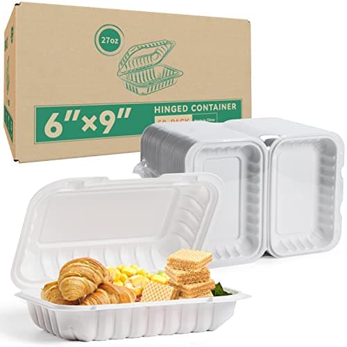 LEOBOX To Go Containers 50 Pack Plastic Meal Prep Container Reusable 27 oz BPA Free MFPP Take Out Food Boxes