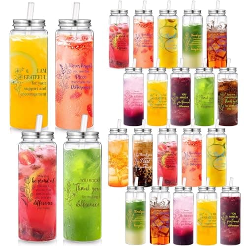 Skylety 24 Pcs Staff Appreciation Gifts Plastic Cups Bulk 17 oz Large Employee Thank You Reusable Cups Team Coworker Inspirational Gifts Acrylic Skinny Tumbler with Lid Straw for Staff Teacher Nurses