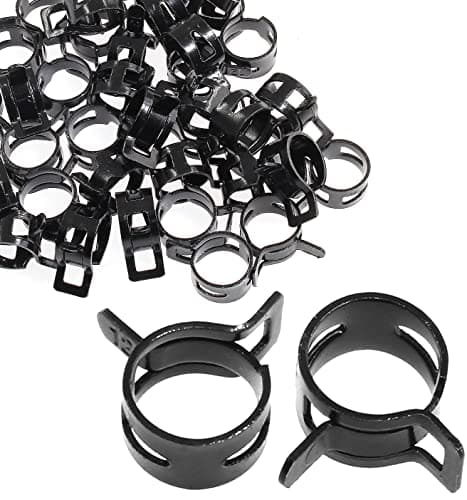 Rierdge 40 Pcs 2/5 Inch ID Spring Band Type Clamps, 10mm Fuel Hose Clamps Fasteners, Black Spring Hose Clip for Fuel Hose Line Water Pipe Air Tube Silicone Hose