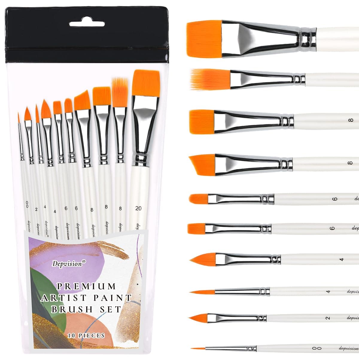 Depvision Face Paint Brush Set 10pcs Artist Brushes for Body Face Painting Acrylic Painting Watercolor Oil Gouache