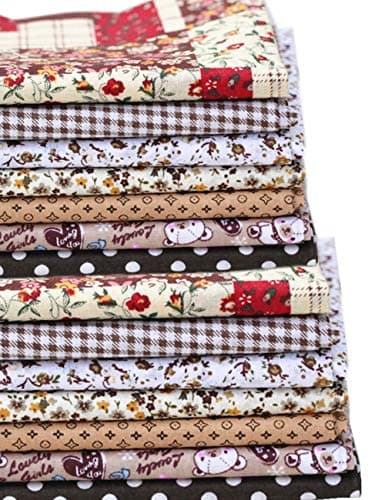 MSCFTFB 14 Pieces Assorted 7 Designs Square Fabric Bundles Sewing Square Patchwork Precut Fabric Scraps for DIY Quilting Applique Doll Dress Making Khaki