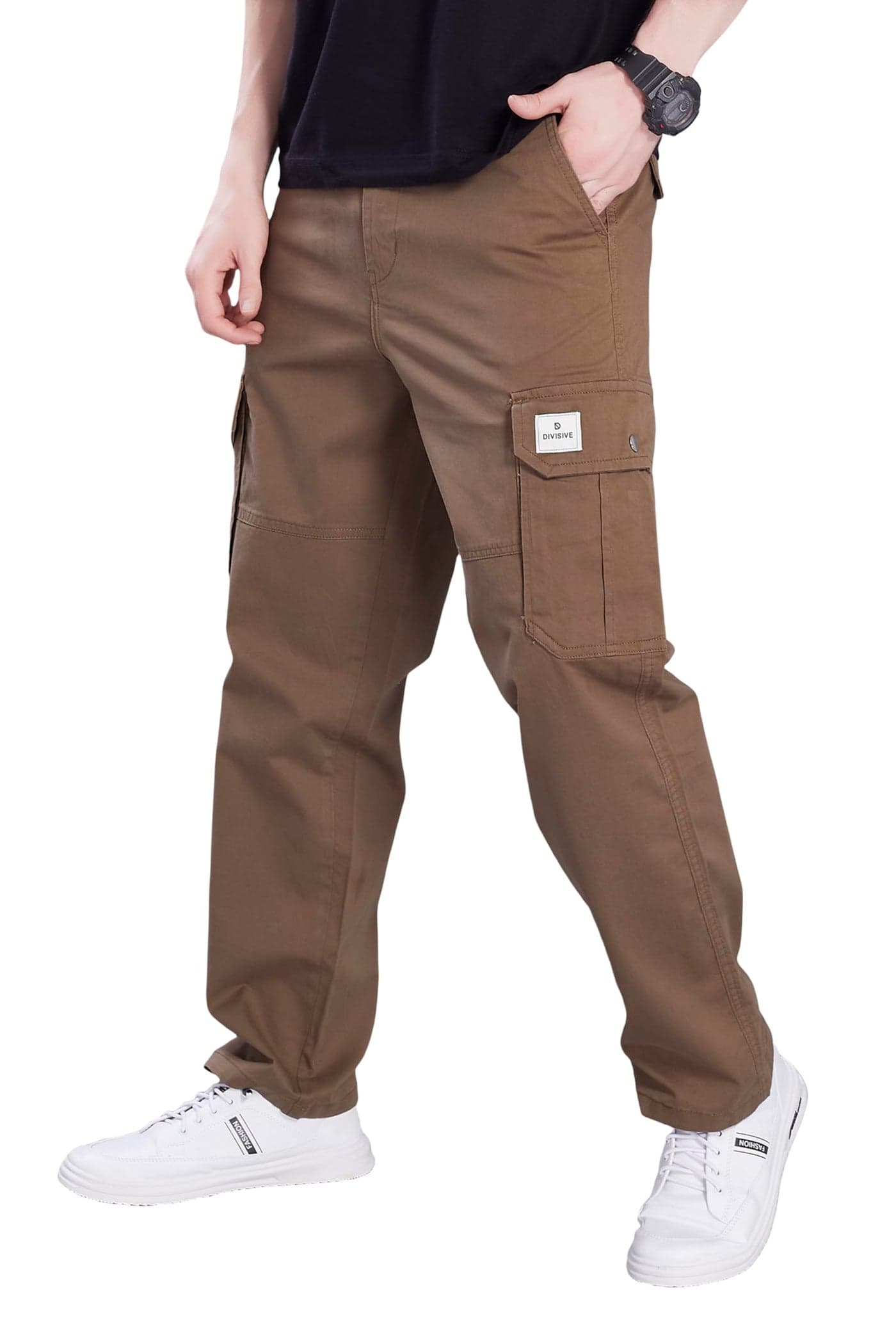 DIVISIVE Men's Loose Baggy Fit Cotton Cargo Pants (DCR305_36_Khaki)