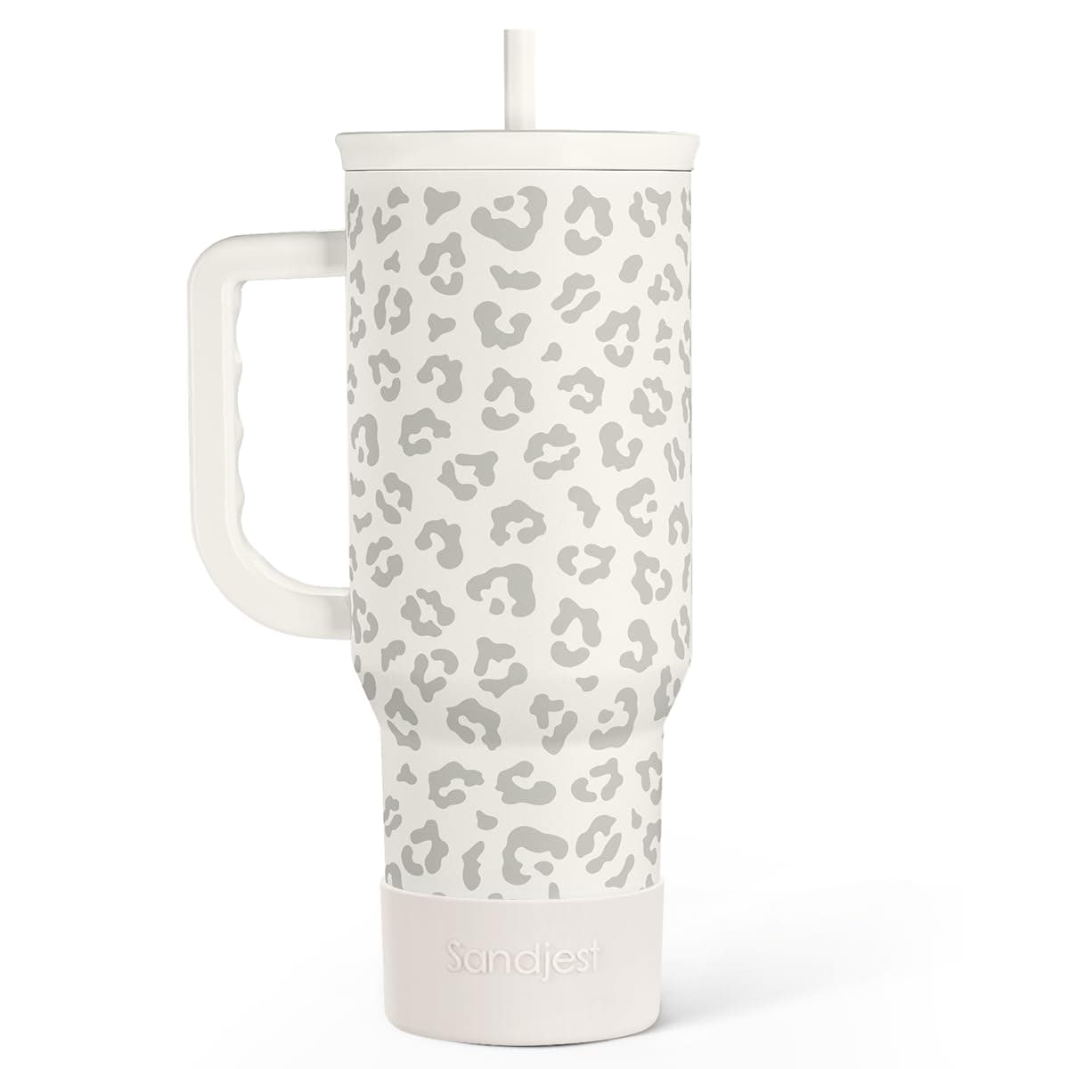 Leopard Tumbler with Handle Insulated Cup Stainless Steel Travel Mug Cup Gifts for Women Girl on Birthday Christmas Cream Leopard 40oz