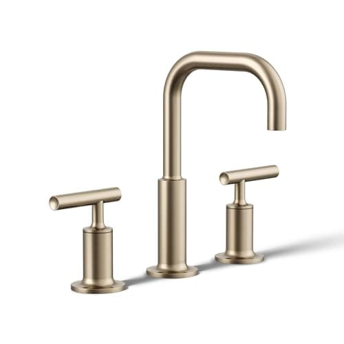 KOHLER K-14406-4-BV Purist® Widespread Bathroom Sink Faucet, 3-Hole, Bathroom Faucets with Low Lever Handles and Low Gooseneck Spout, 1.2 GPM, Vibrant Brushed Bronze