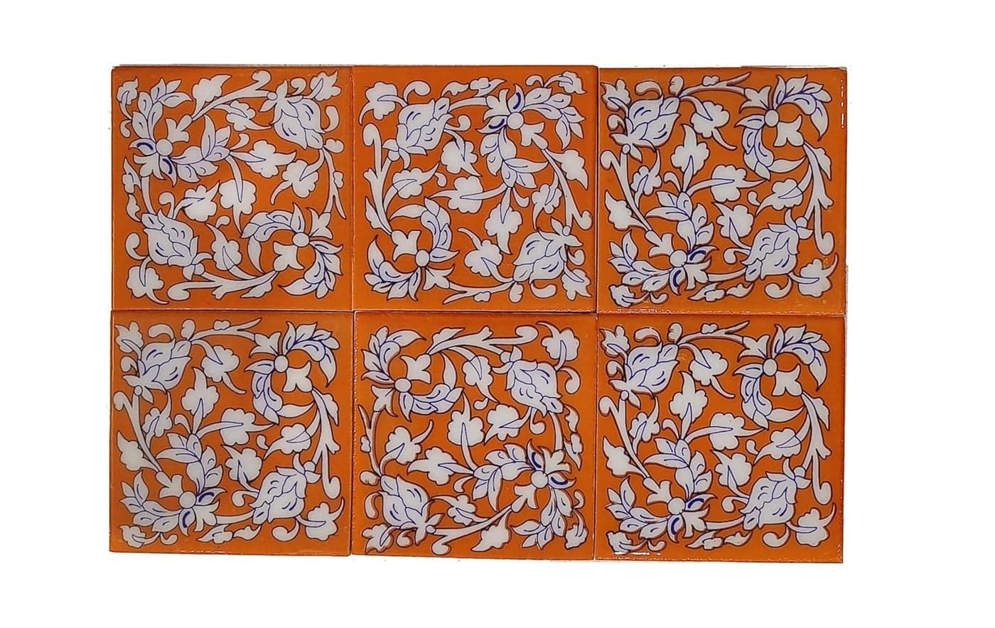 Shiv Kripa Blue Pottery Luxury Floral Decorative Crafted Tabletop Flooring Wall Interior Exterior Traditional 4 x 4 inch Tiles Pack of 6 Tiles
