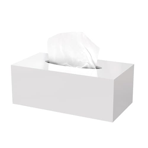 Acrylic Tissue Box Cover Rectangle, PITBVO White Tissue Box Holder, Facial Napkin Dispenser for Bathroom Kitchen Bedroom Office Hotel Use Shiny White
