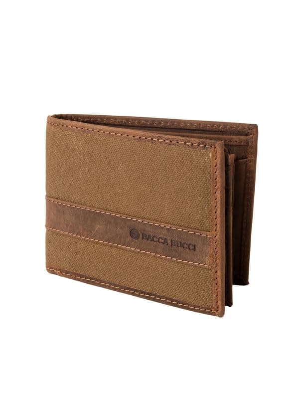 Bacca Bucci Rustic Rover Leather & Canvas Wallet Brown and Tan
