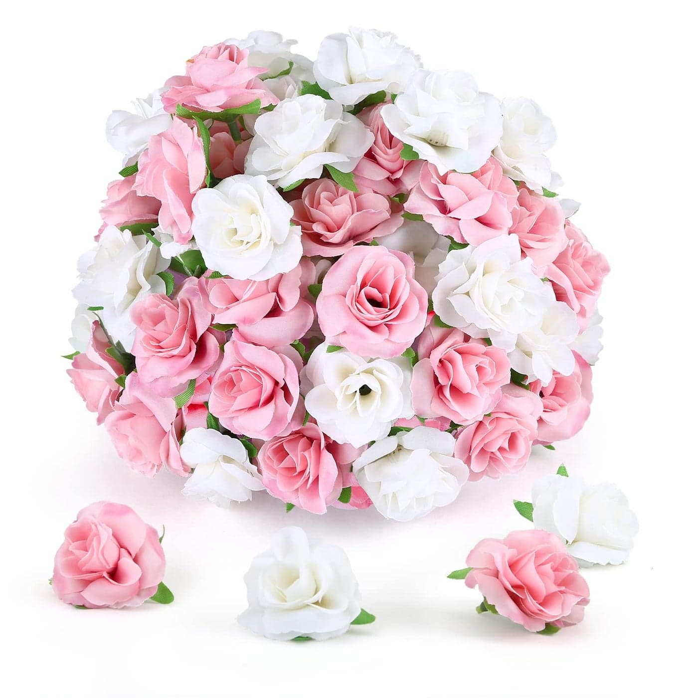 Yinsun 50pcs Mini Roses Artificial Flower Heads 16 Small Silk Fake Rose for DIY Wedding Bridal Shower Baby Shower Party Decoration Pink and White