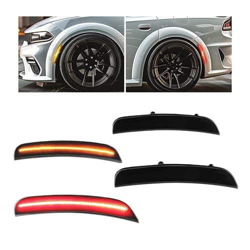 HECASA Side Marker Light Compatible with 2015-2022 Dodge Charger LED Side Marker Lamps Reflectors Front Rear Red Yellow Smoke Lens Replacement for 68214404AA 68214405AA 68214126AA 68214127AA 4Pcs