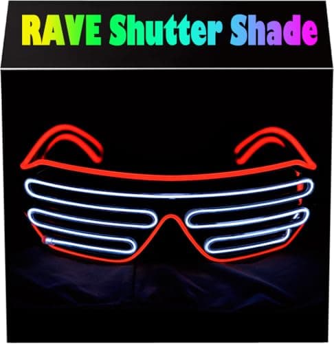 PINFOX Light Up Shutter Neon Rave Flashing Glasses El Wire LED Sunglasses Glow Costumes For Party 80s EDM RB03 Red White
