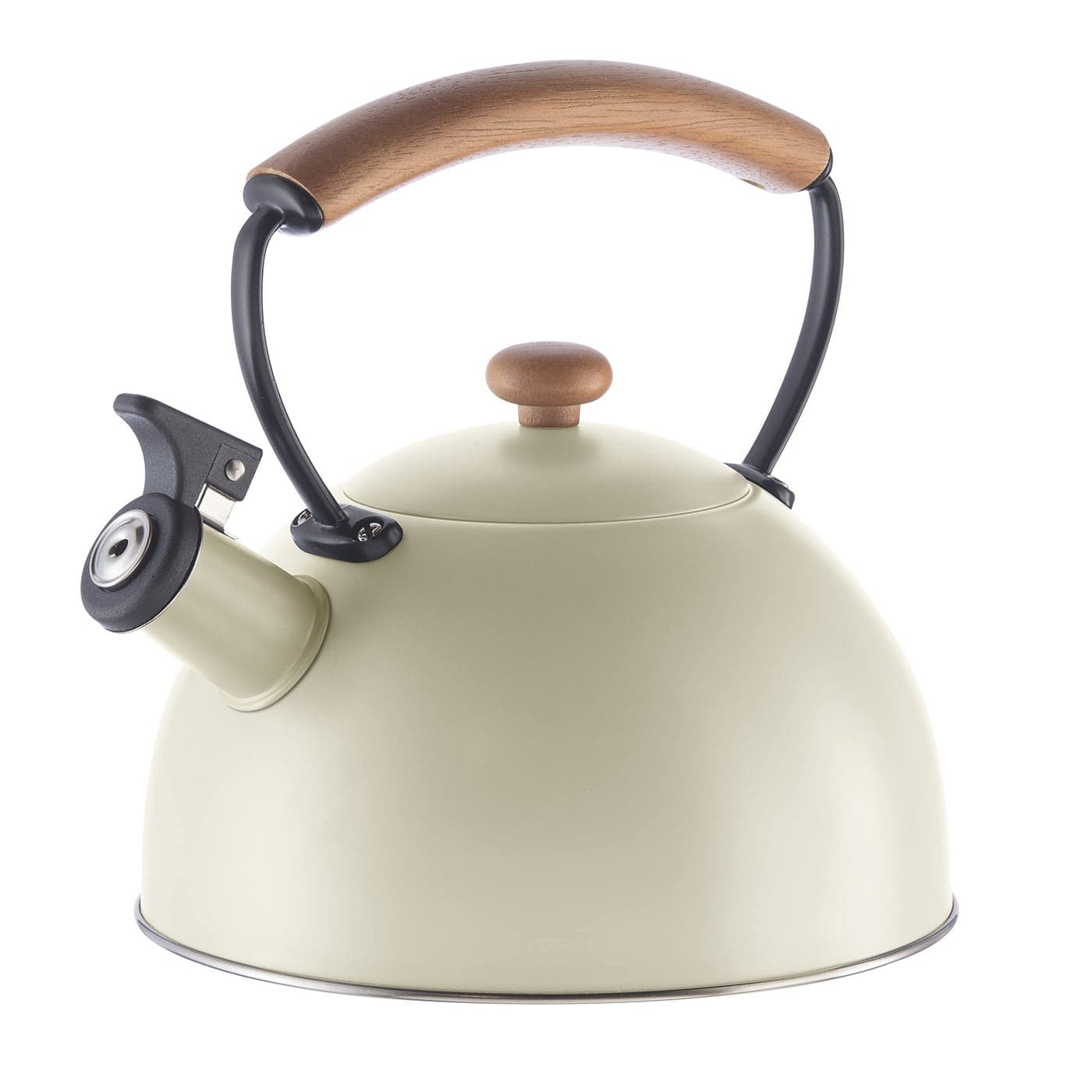 OGGI Tea Kettle for Stove Top 85oz 25lt Stainless Steel with Loud Whistle StayCool Wood Handle Ideal Hot Water Kettle and Water Boiler Warm Gray