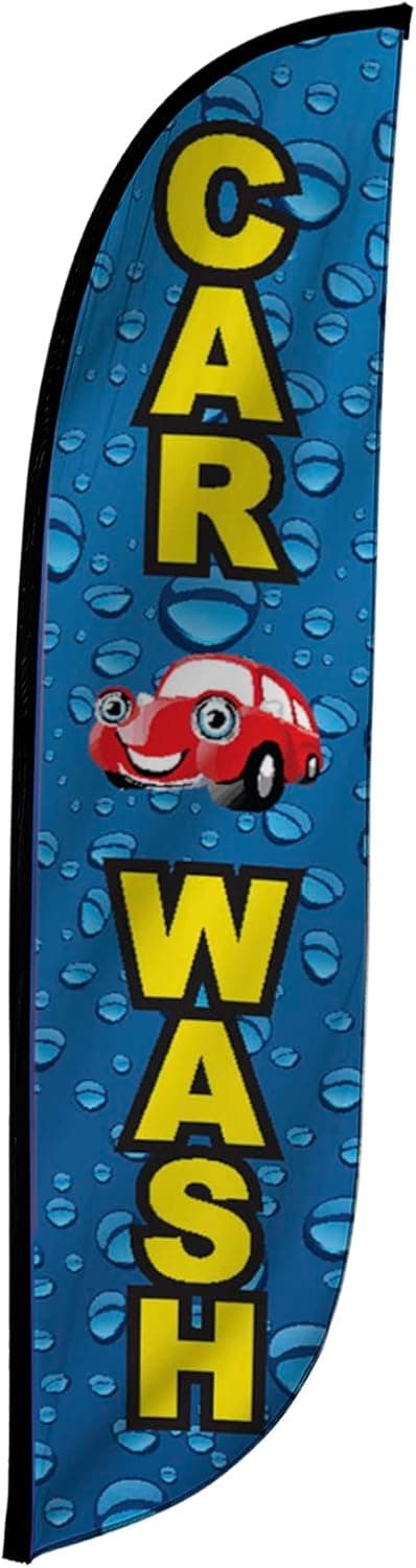 LookOurWay Feather Flag Banner 12 Feet Tall Advertising Flags for Outdoor Business and Events Promotion Swooper Flag Only Car Wash Flags Car Wash Water Drops 10M1200109