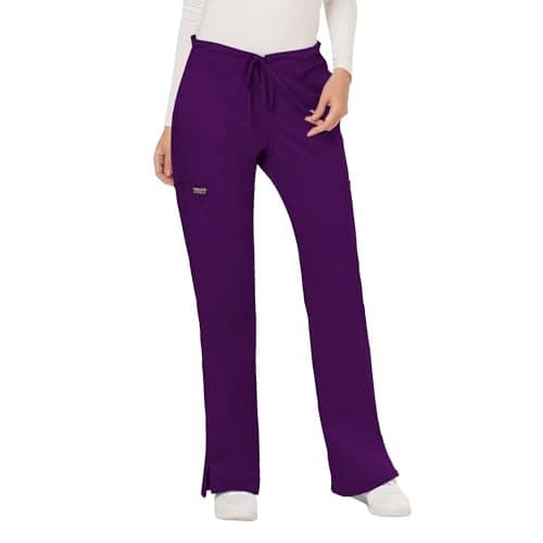 WW Revolution by Cherokee Women's Mid Rise Moderate Flare Drawstring Pant Petite, Eggplant, XX-Small Petite