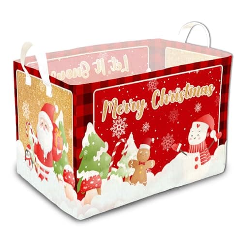 1 Pcs Merry Christmas Storage Basket Red Plaid Decor Christmas Gift Santa Claus Storage Boxes Storage Boxes for Home Clothes Toys and Books Winter Xmas Party Decor Storage