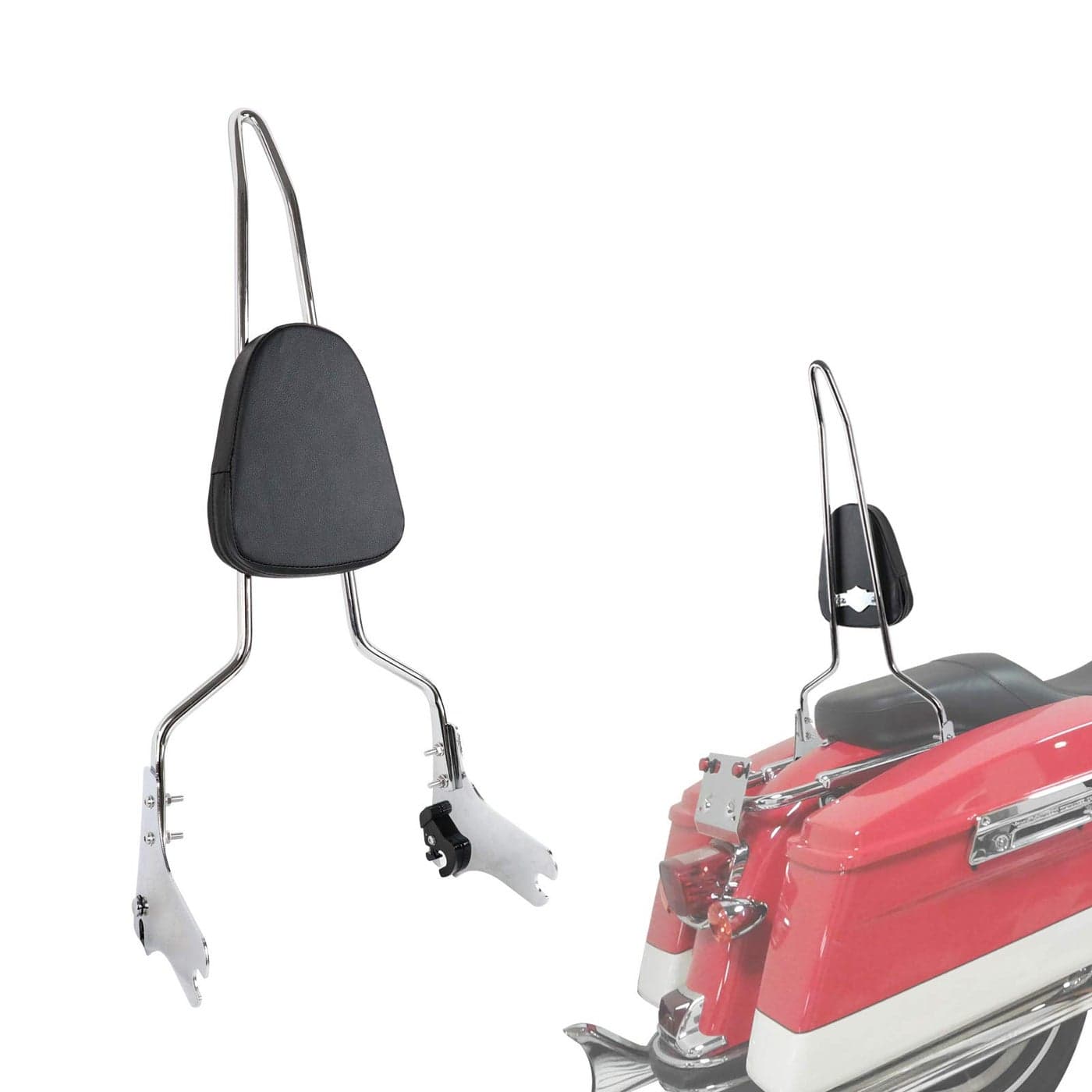 AUFER Detachable Chrome Rear Passenger Seat Backrest Sissy Bar WBack Rest Cushion Pad Compatible With For Touring Road King Street Glide Electra Glide Road Glide FLHR FLHX FLHT FLTR 19972008