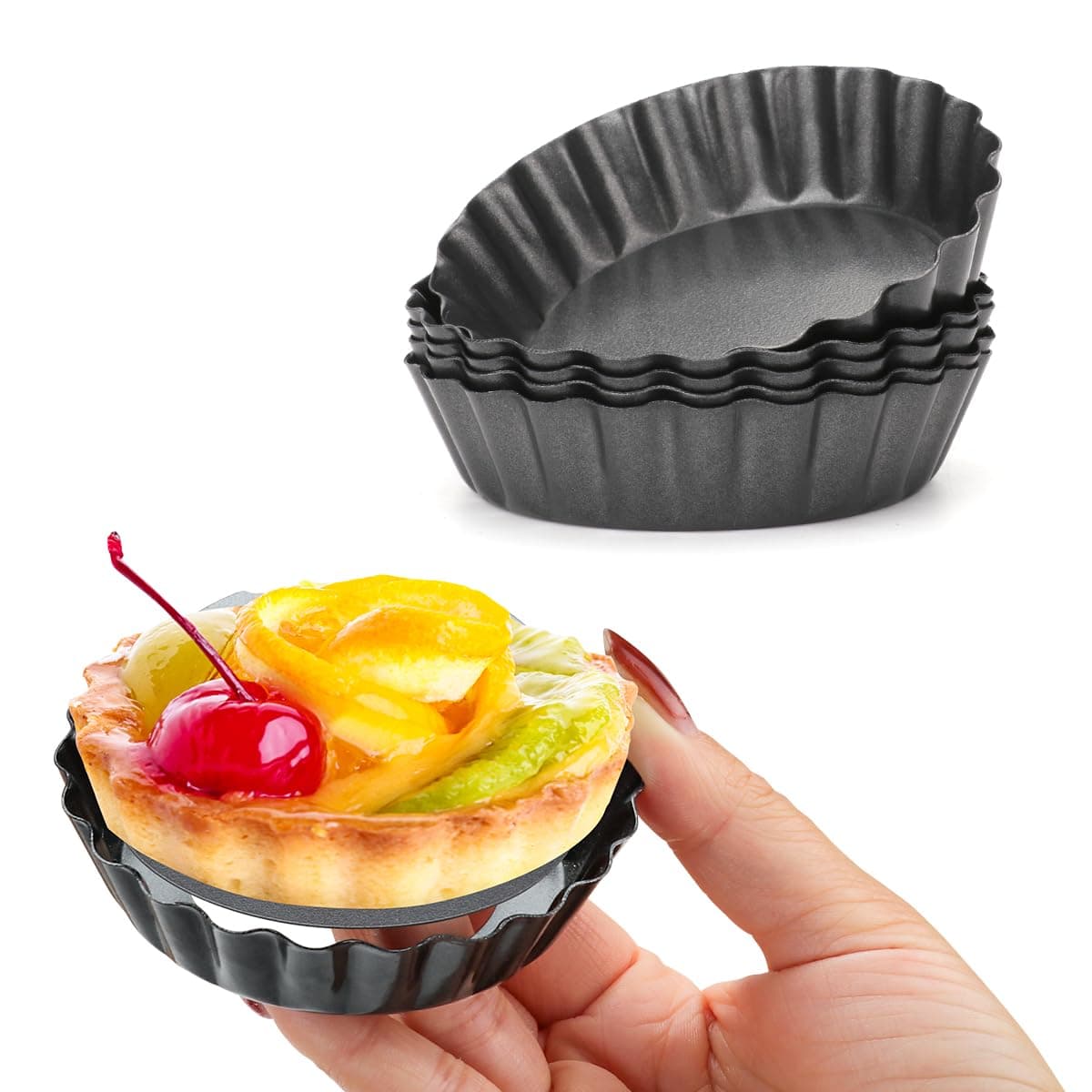 Cyimi 6 pcs Egg Tart Molds 3 Mini Tart Pans Removable Bottom Cupcake Cake Muffin Mold Tin Pan Baking Tool Reusable Quiche Bakeware Carbon Steel for Pies Quiche Bakeware Cheese Cakes Desserts