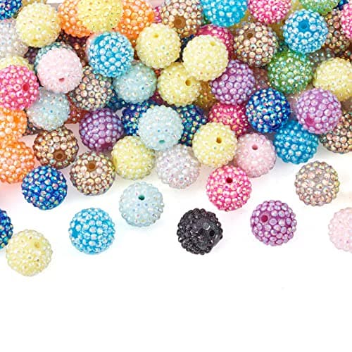 Cheriswelry 100pcs 20mm Round Resin Rhinestone Chunky Bubblegum Ball Beads Crystal Pave Disco Ball Beads Loose Spacer Charms Mixed Color for Jewelry Making Bracelets Necklace