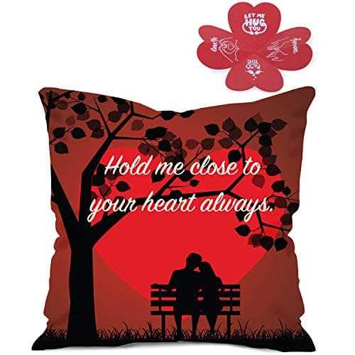 Kaameri Bazaar Hold Me Close to Your Heart Quote Pillow Cushion Cover with Filler 12x12 inches Birthday Gift for Hubby, Wife or Husband, Him or Her, Student, Teacher, Men and Women