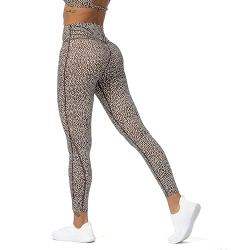 Aoxjox High Waisted Workout Leggings for Women Trinity Yoga Pants 265 A Coffee Dot Print Large
