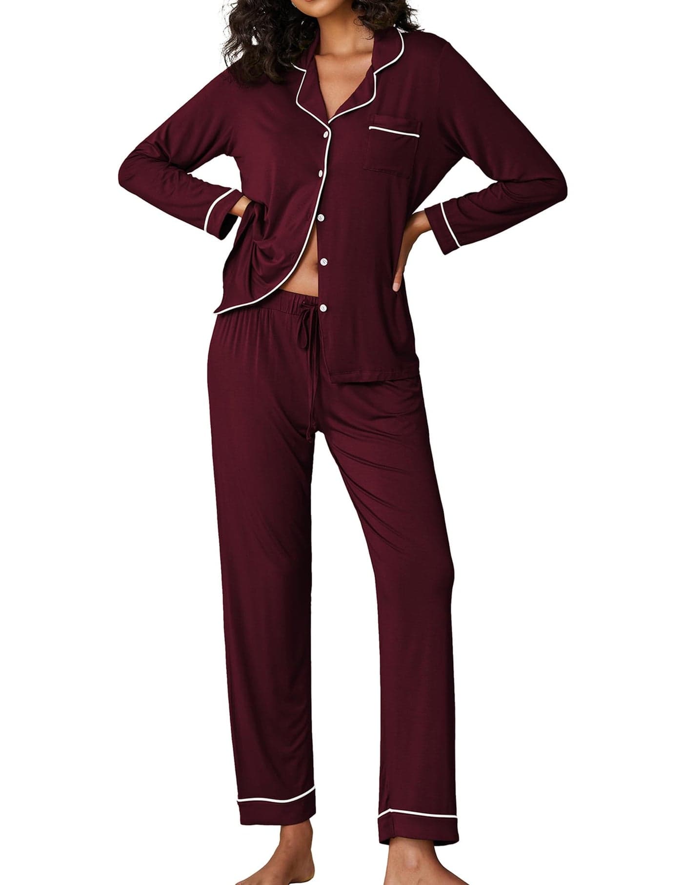 Ekouaer Pajamas Womens Long Sleeve Sleepwear Soft Pj SetWine RedMedium