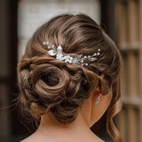 Heread Leaf Bride Wedding Hair Pins Silver Pearl Bridal Hair Piece Flower Hair Accessories for Women and Girls Pack of 3