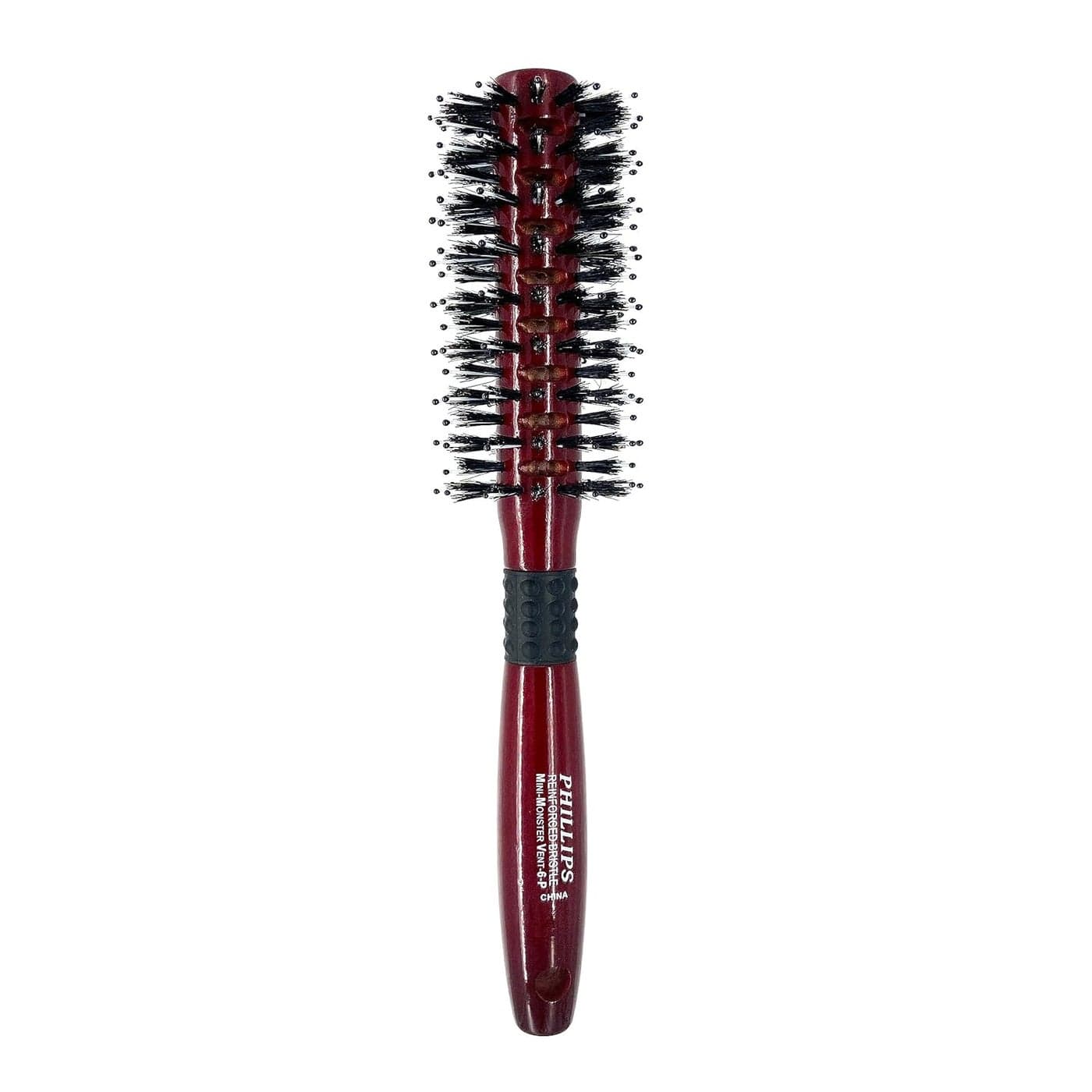 Phillips Brush Mini Monster Vent 6 PolyTipped Professional Hair Brush 2 Diameter Barrel Vented Blowout Hairbrush with Nylon Reinforced Boar Hair Bristles Beech Wood Handle with Rubber Grip