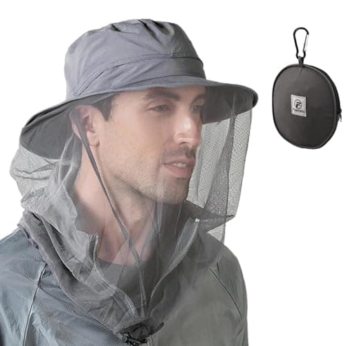 Flammi Mosquito Head Net Hat Fishing Hat w/Head Net UPF 50+ Sun Protection Safari Boonie Hat Cap Outdoor for Men/Women (Dark Grey)