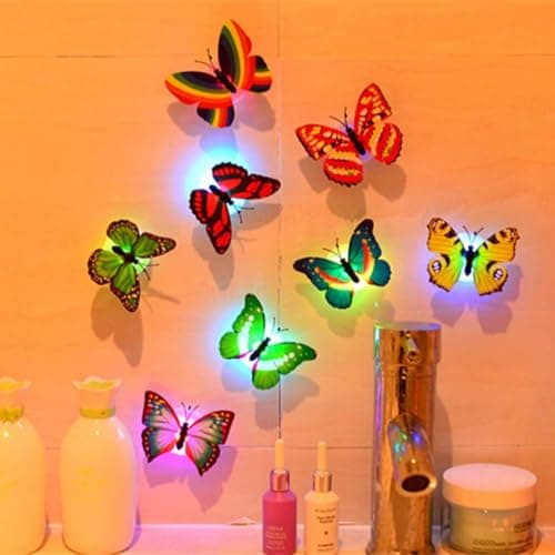 Rangoli 3D LED Butterfly Stickers for Wall Decoration, Pack of 4, Multi Color Led, Butterflies, Butterfly Wall Decor