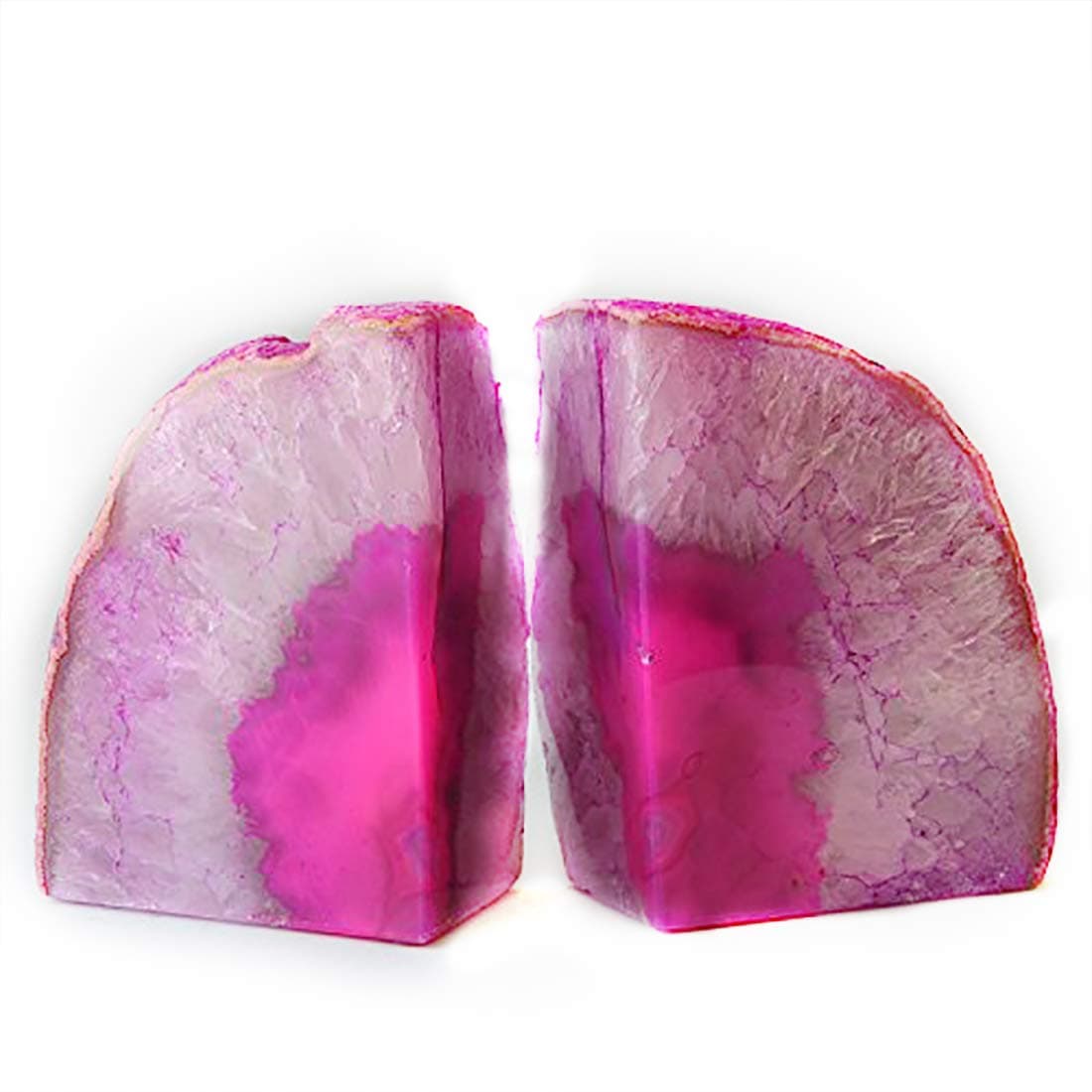 JIC Gem Decorative Crystal Book Ends Polished Dyed Pink Color Geode Brazilian Agate Bookends with Rubber Bumpers Small Size1 Pair 23 LBS