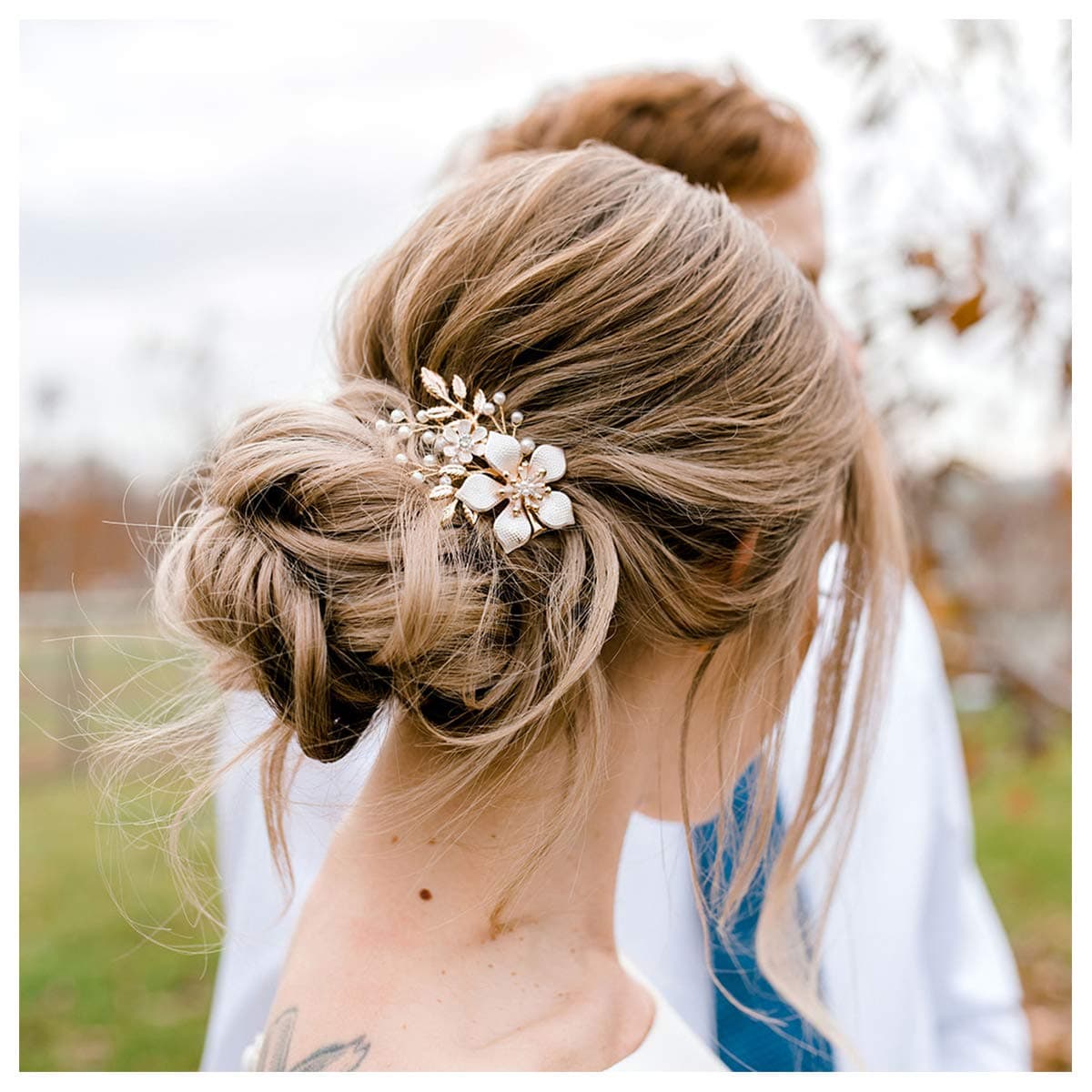 SWEETV Gold Bridal Hair ClipFloral Bridal Hair Comb Barrette Flower Hair pieces for Brides Wedding