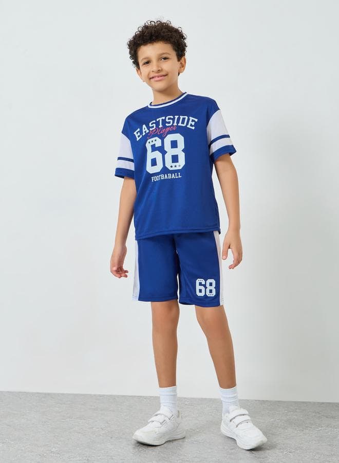 Boys Navy Blue Football Graphic T-Shirt And Shorts Set