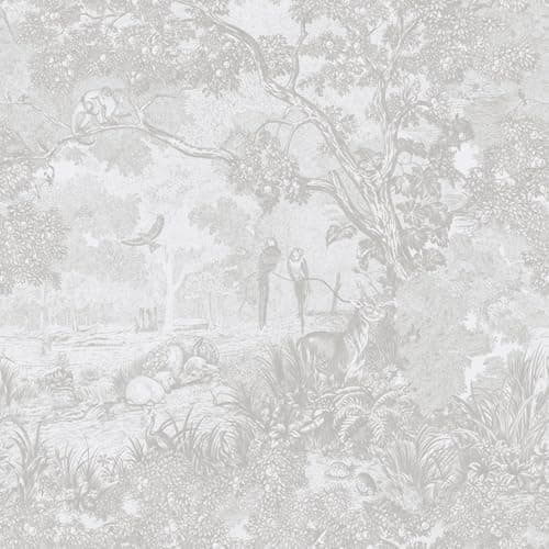 Ismoon Gray Peel and Stick Wallpaper Neutral Wall Paper 17.3in×6.56ft Vintage Removable Self-Adhesive Wallpaper Animals Jungle Contact Paper for Cabinets Bathroom Walls Covering Vinyl Roll