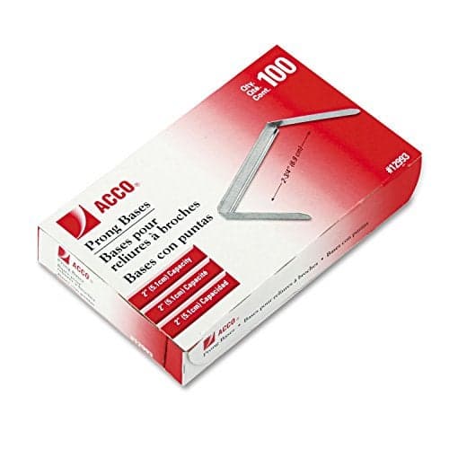 ACCO 2 Inch Capacity Prong Fastener Bases, 2-3/4 Inch Centers, 100 Bases/Box (12993)