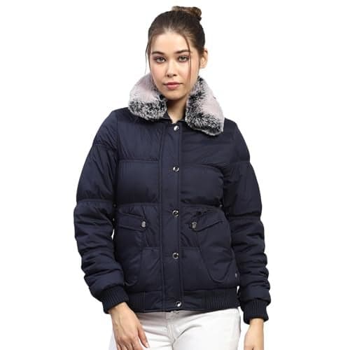 Monte Carlo Womens Solid Navy Blue Collar Full Sleeve Jacket