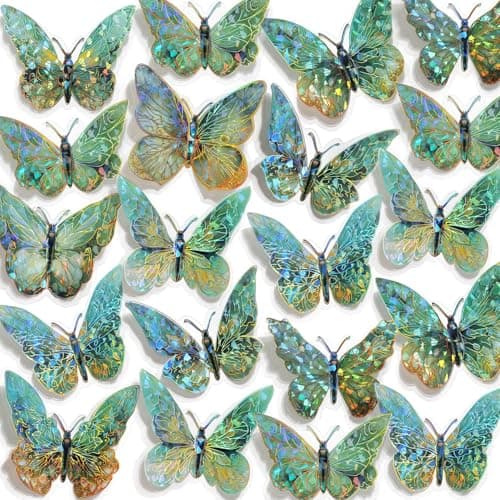 RAINBOW WSK 50 PCs Butterfly Wall Decor Cute Fairy Butterflies Wall Stickers 3D Butterflies for Birthday Cake Wedding Party Craft Room Decor Removable DIY Wall Decals sm- (Green)