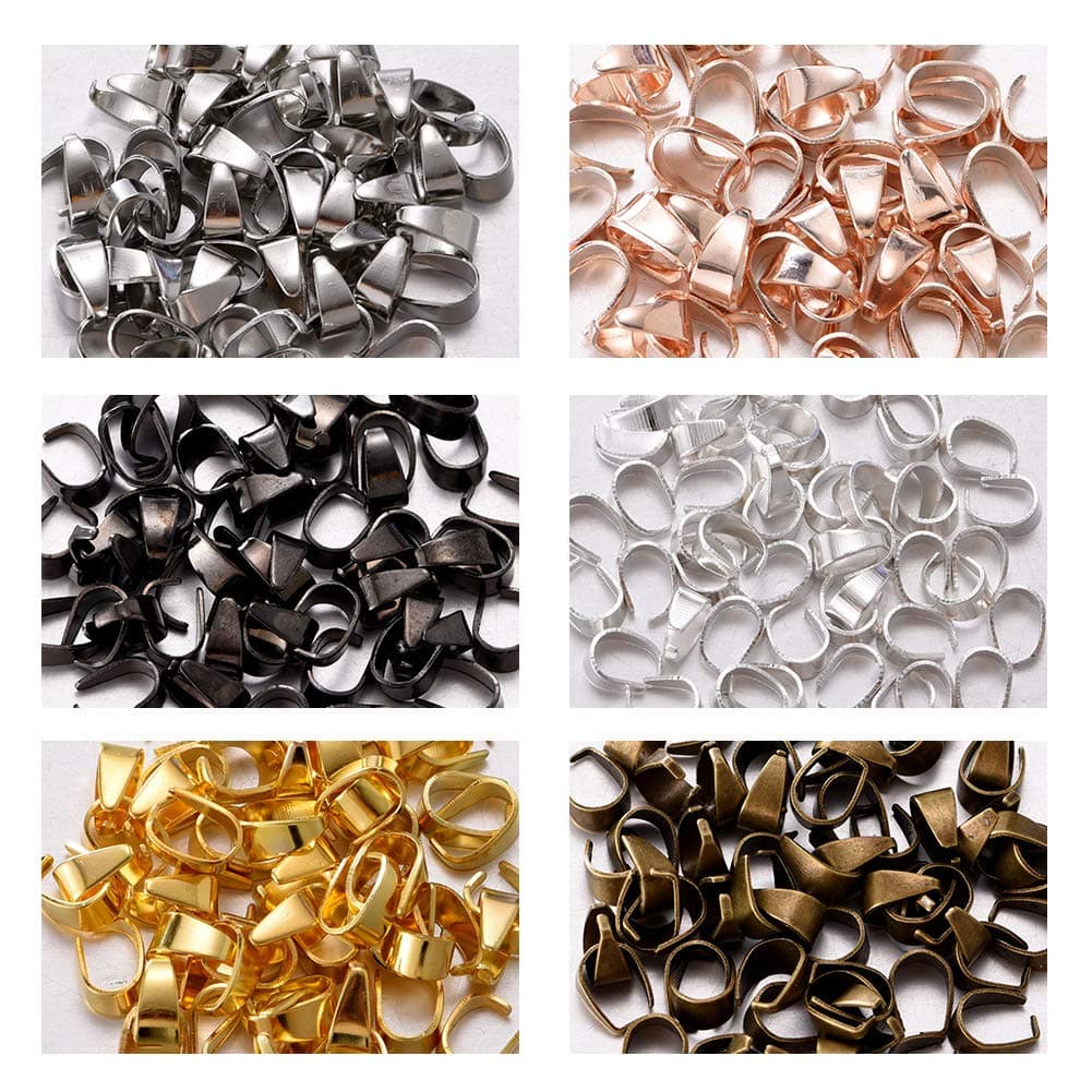 300pcs Mixed Metal Pinch Clip Clasp Bail Finish Necklace Clasps Pendant Clasps Claw Bail,Hook Pendant Connectors Clasps forJewelry DIY Craft Making 6mmx9mm (A573)