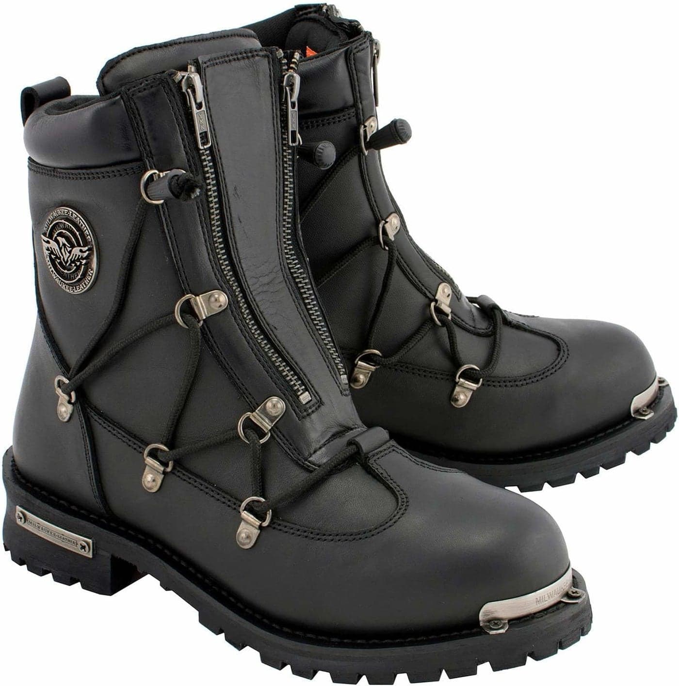 Milwaukee Leather MBM9075 Men's Black 6-inch Plain Toe Dual Zipper Motorcycle Boots