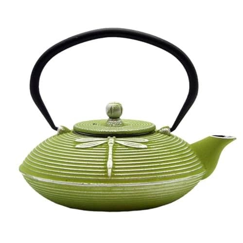 Cast Iron Teapot,SECHUDO Tea Kettle Coated with Enameled Interior for Loose Tea,Cast Iron Teapot with Stainless Steel Infuser for Stovetop Safe (27.1oz Flat Dragonfly Pattern)