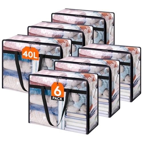 Lifewit 6 Pack Clear Clothes Storage Bags 40L Plastic Blanket Storage Bag Vinyl Foldable Moving Bags with Zipper Closet Organizers and Storage Containers for Bedding Duvet Comforter