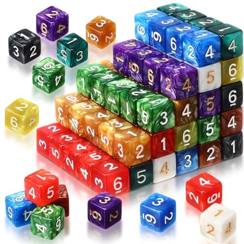 Poen 100 Pcs 16mm Dice Set Bulk 6 Sided Standard Colored Dices with Numbers D6 Polyhedral Games Dice for Board Games Parties Classic Color