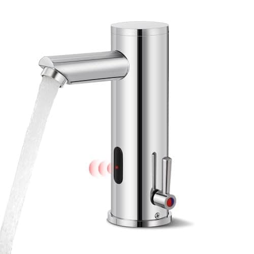 Automatic Touchless Bathroom Sink Faucet Sensor Motion Activated Commercial Hands Free Single Tap Temperature Control Adjustable Handle Auto Basin Brass Faucets for Home Vanity Chrome Polished Finish