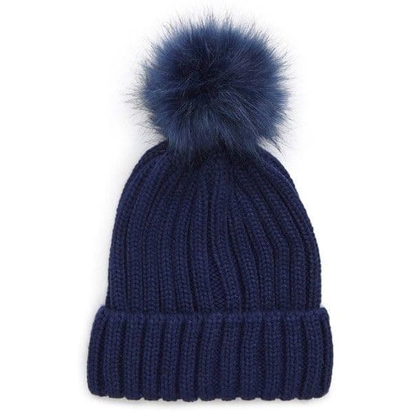 RR DESIGN Fashion Women Winter Soft Warm Snow Proof Pom Cap for Women Woolen Beanie Cap or Women's, Beanie Cap, Winter Caps for Girls Woolen Cap, Women's Running Headwear (Navyblue)