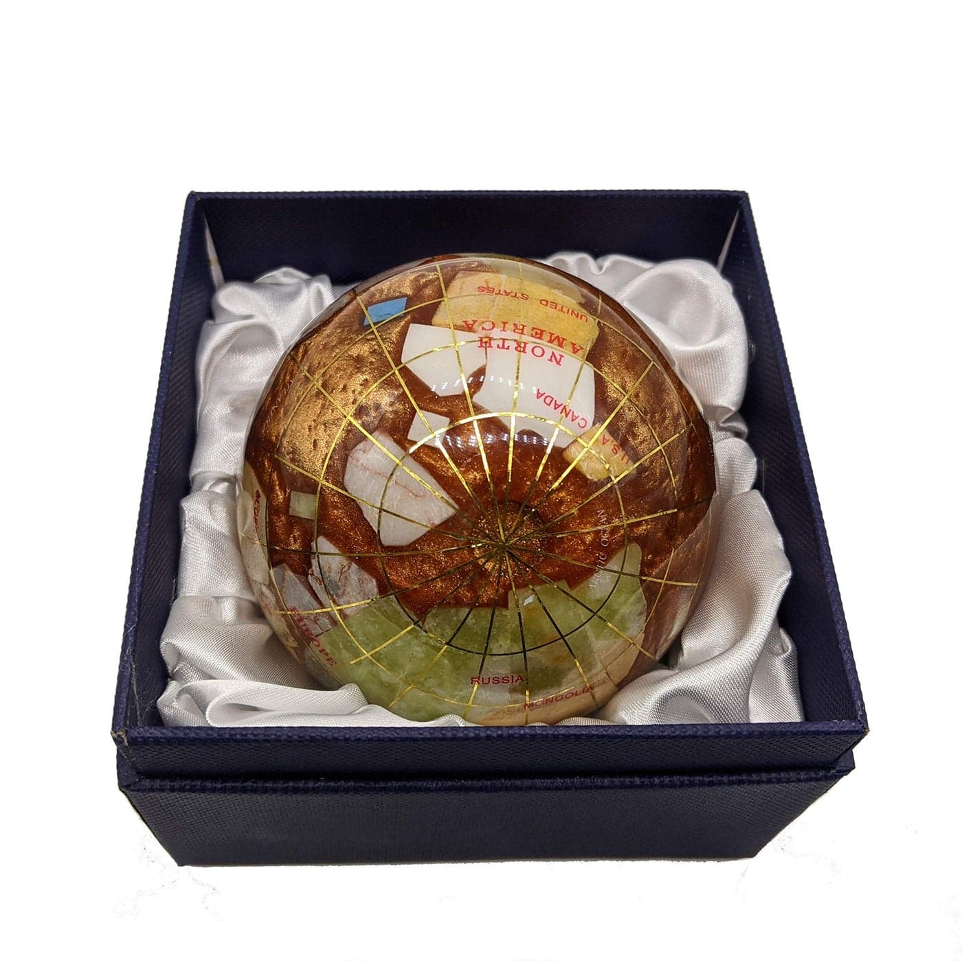 Unique Art 3Inch amber Pearl Swirl Ocean Gemstone World Globe Paper Weight