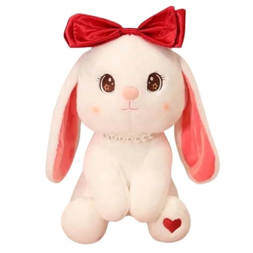 SCOOBA Furry Heart Rabbit 35cm White and Baby Pink Color (Heart Rabbit)
