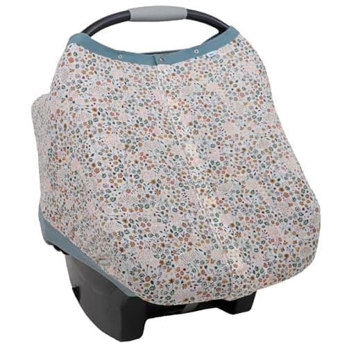Little Unicorn Baby Car Seat Canopy Soft Breathable Muslin Fabric Magnetic Closure Cover Universal Fit for Protection Privacy Nursing Cover Pressed Petals