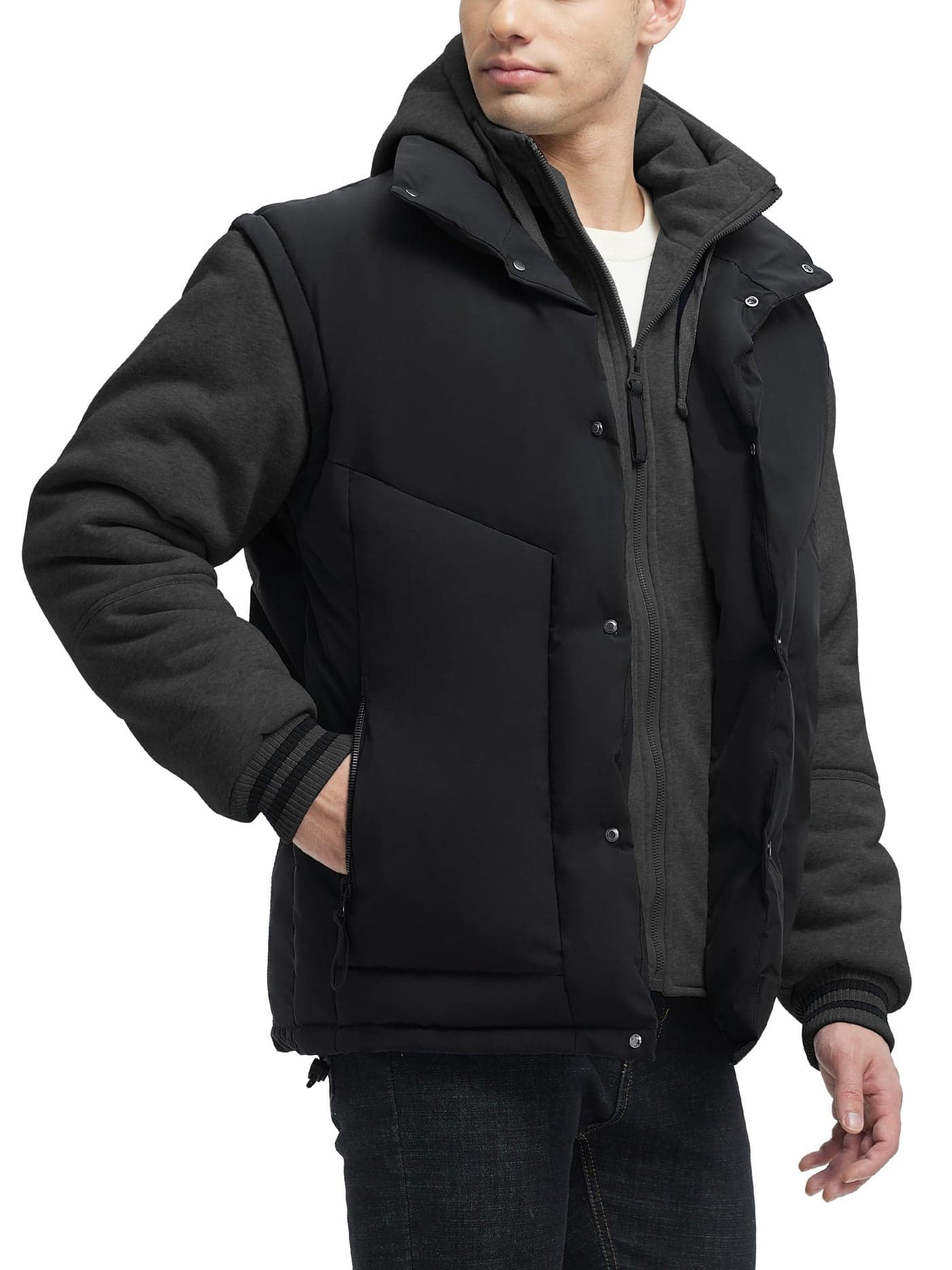 JAWERU Winter Coats For Men Winter Jackets Water Resistant Warm Thicken Insulated Hooded Windproof Coat 7195-Black/Charcoal Grey-3XL