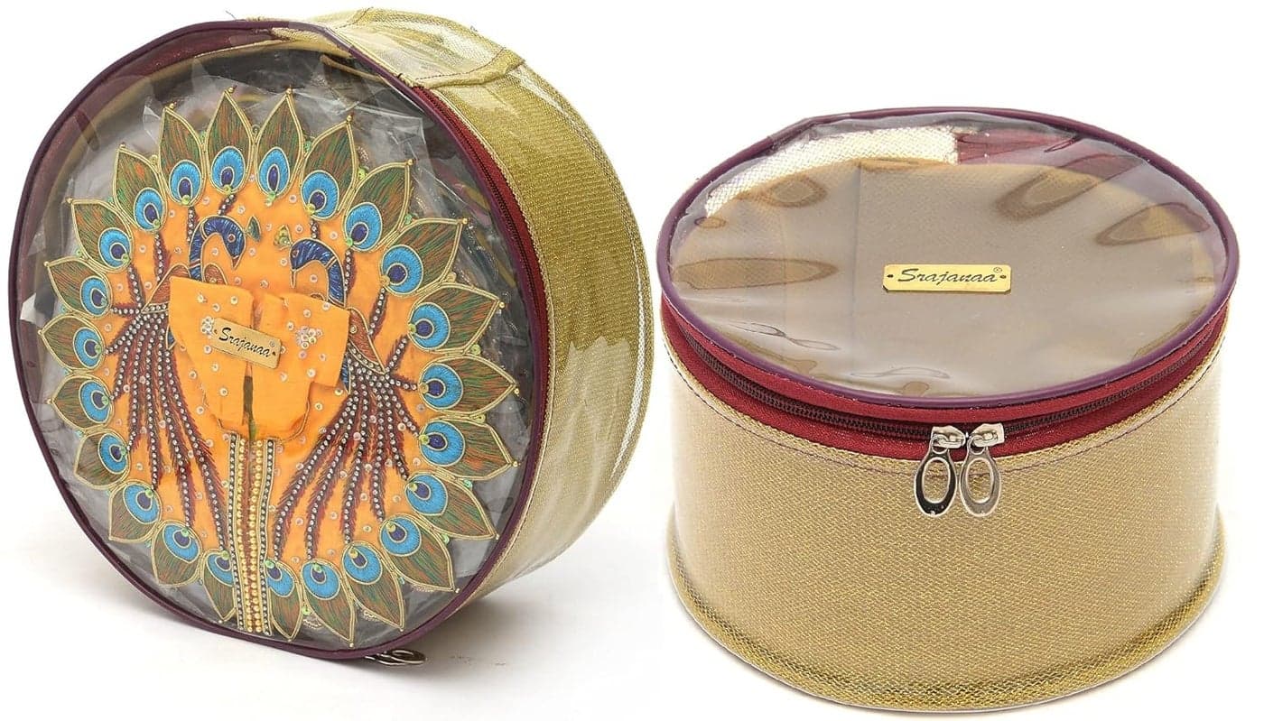 SRAJANAA Lord KrishnaLadoo Gopal PVC Dress Round Storage Organizer Boxes Durable Transparent Storage Solution for Clothes Accessories Set of 115 Inch 135 Inch Ideal for Organizing