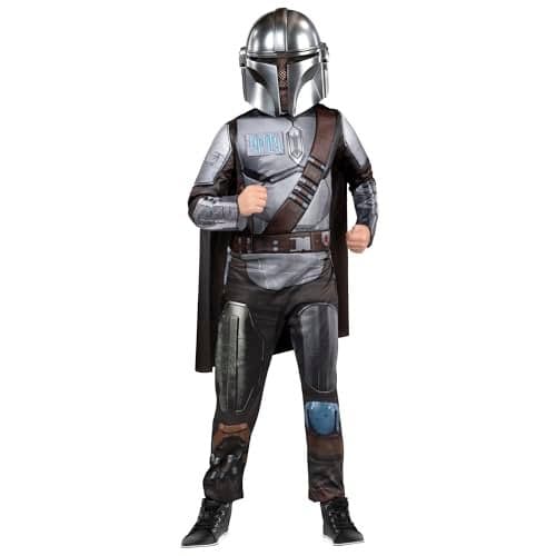 STAR WARS The Mandalorian Official Youth Costume - Premium Light Up Padded Jumpsuit with Plastic Mask and Detachable Cape (M)