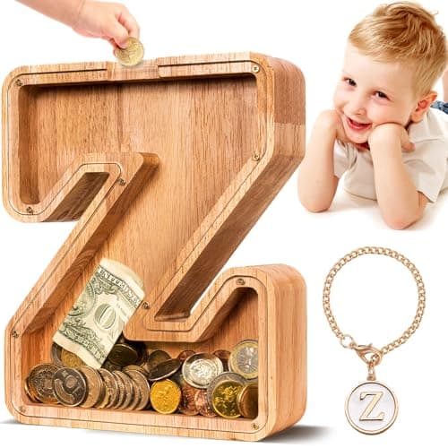 SummiDate Wooden Letter Piggy Bank for Kids Piggy Bank for Boys Girls Toddler Alphabet Z Money Bank Personalized Initial Wood Coin Bank Birthday for Kids Z