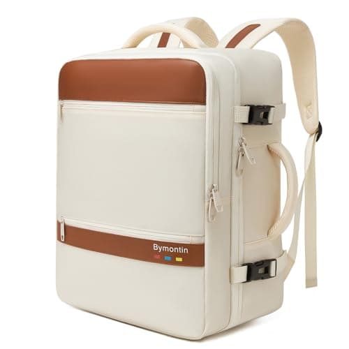 Bymontin Smart Suitcase-style Laptop Backpack, 25L / 35L Practical Travel Bag for Work, Leisure & Flight, Luggage-Style Commuter Pack (Beige, 25L)